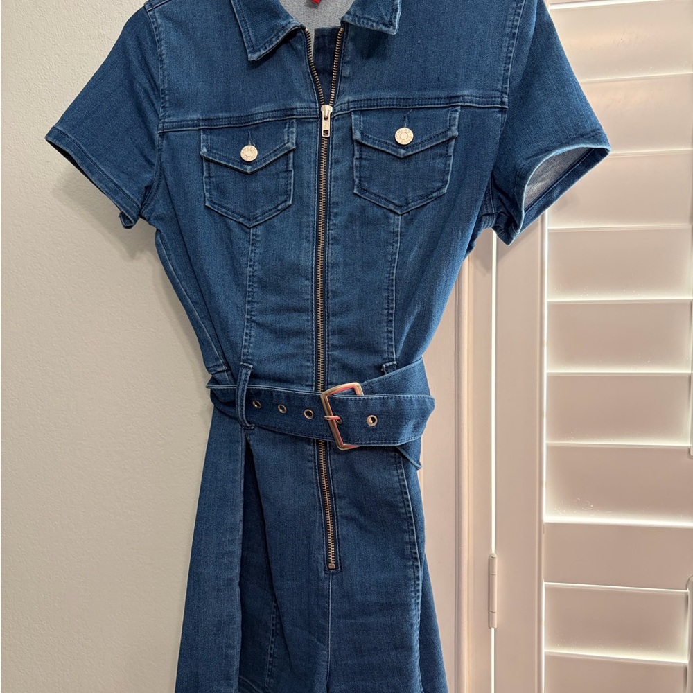 Denim Zip-Up Romper with Belt